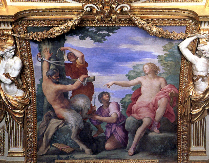 One of four frescos figuring scenes with Diana and Apollon on a ceiling of the Hall of Seasons in summer apartments of the queen-mother Anna Avstriyskaya